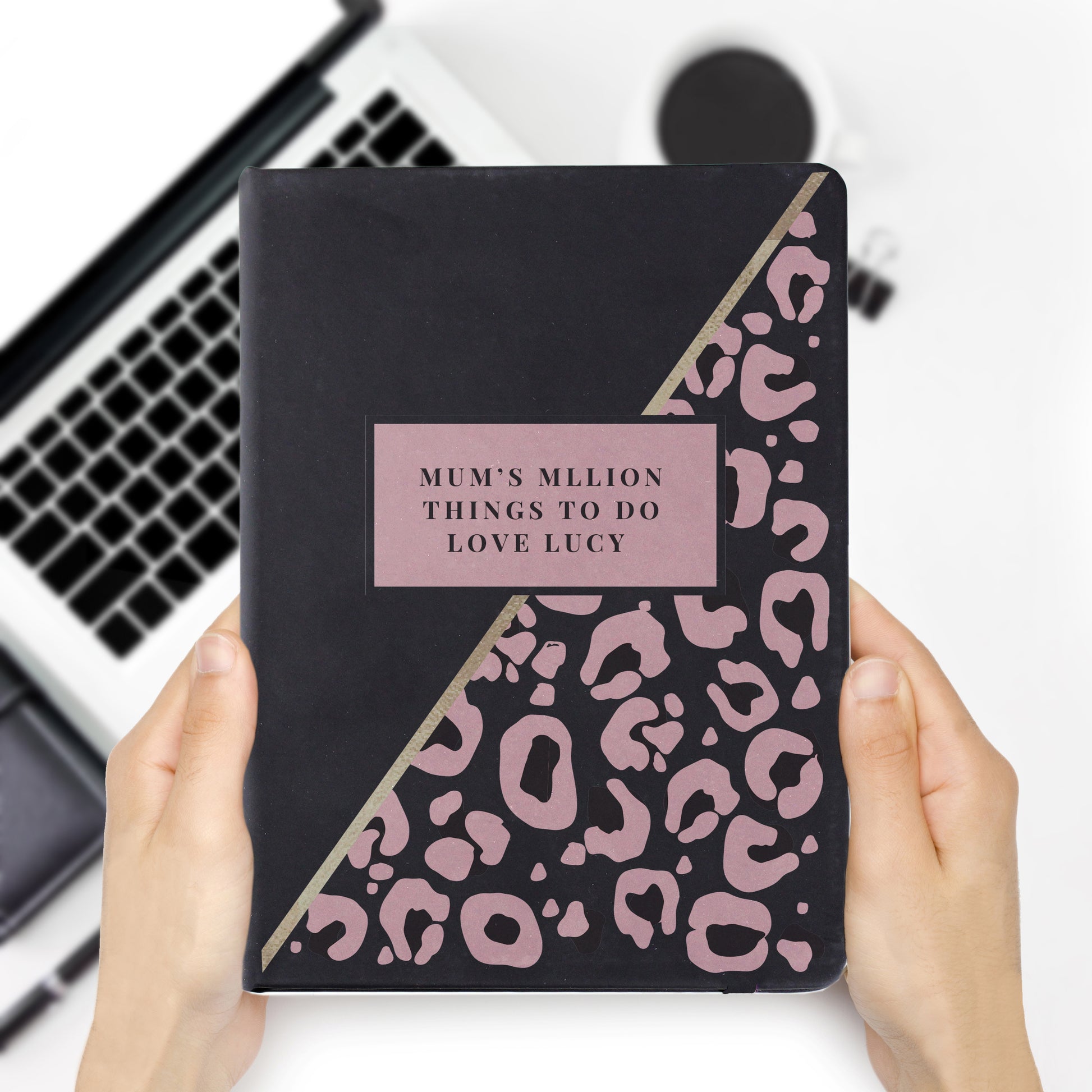 Personalised Leopard Print Black Hardback Notebook - image 2