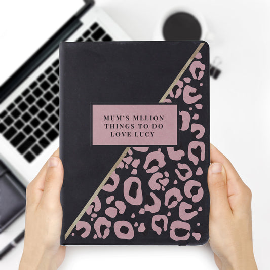 Personalised Leopard Print Black Hardback Notebook - image 2
