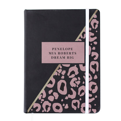 Personalised Leopard Print Black Hardback Notebook - image 5