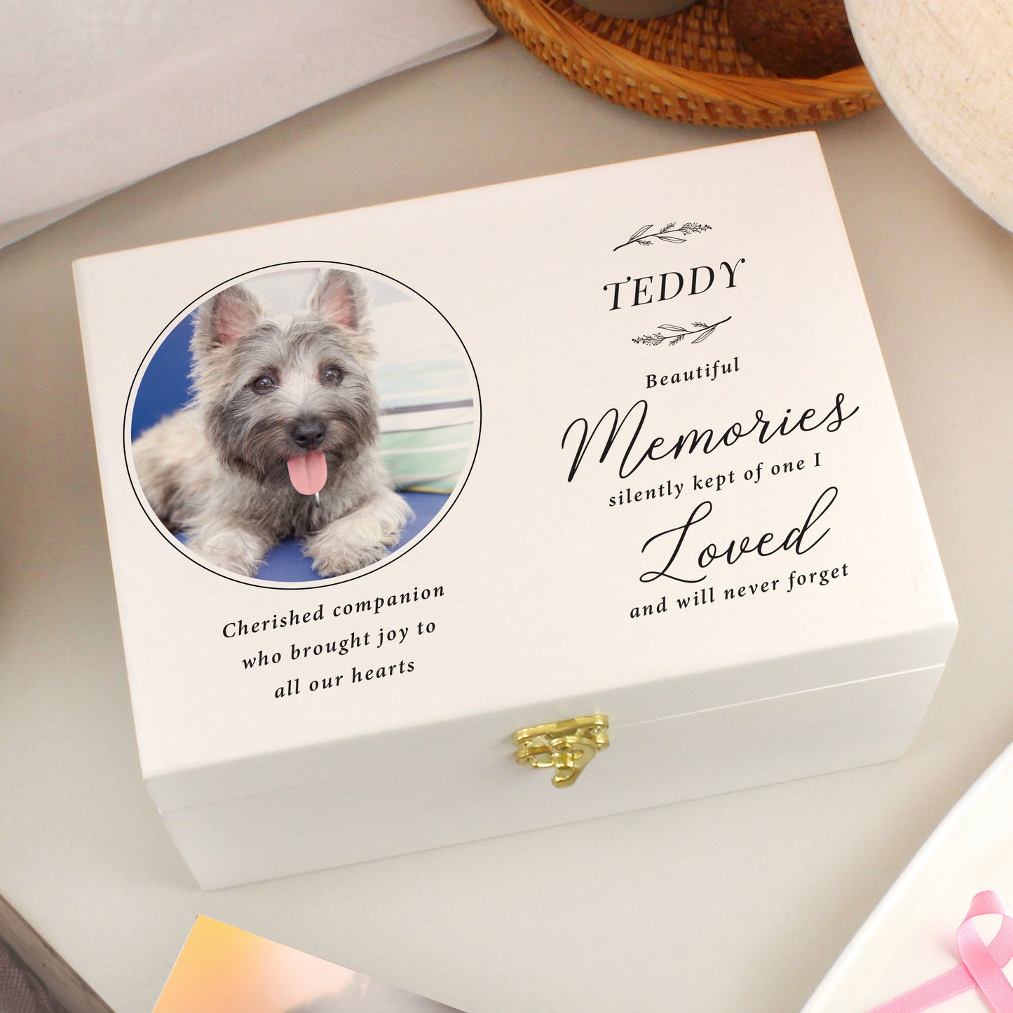 Personalised Memorial Photo Upload White Wooden Box - image 2
