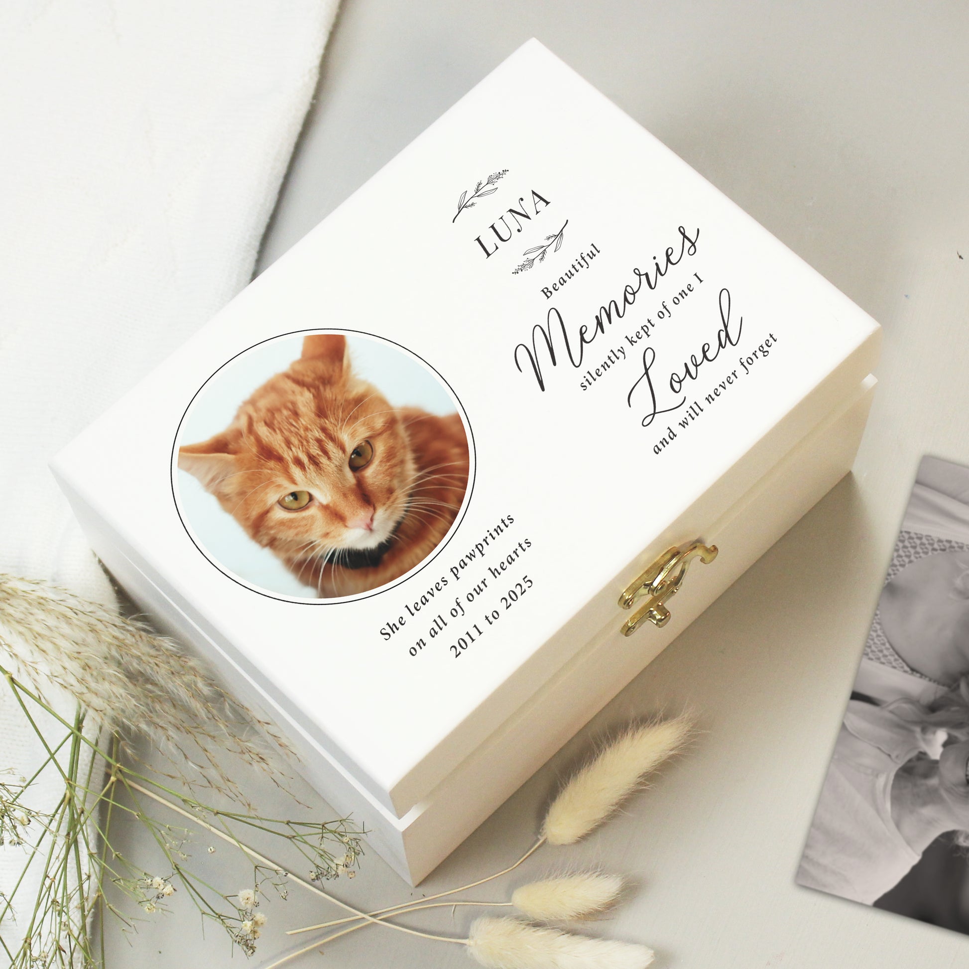 Personalised Memorial Photo Upload White Wooden Box - image 4