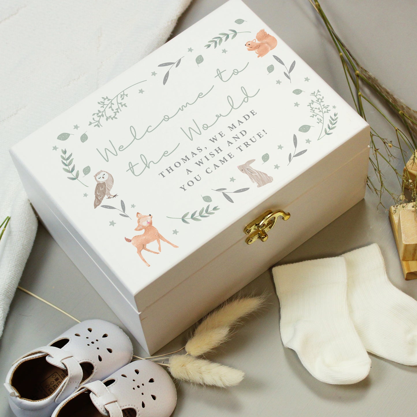 Personalised Woodland Animal Wooden Keepsake Box from Heartfelt Gifts