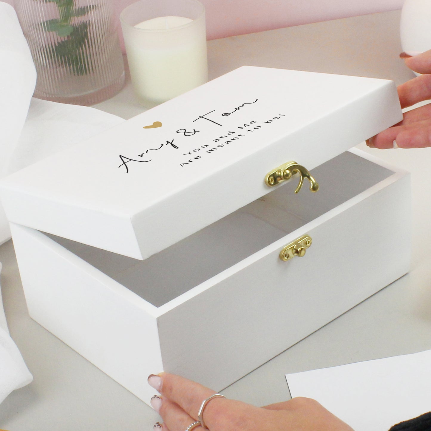 Personalised Gold Heart White Memory Box - image 2