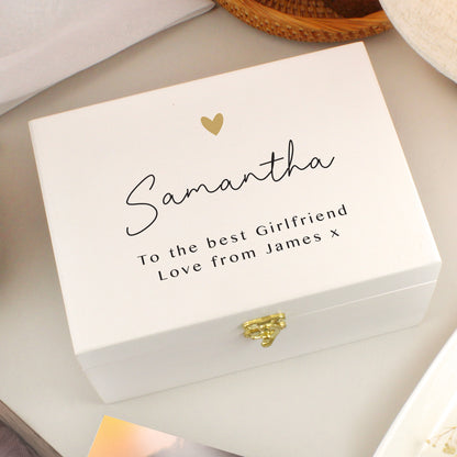 Personalised Gold Heart White Memory Box - image 3