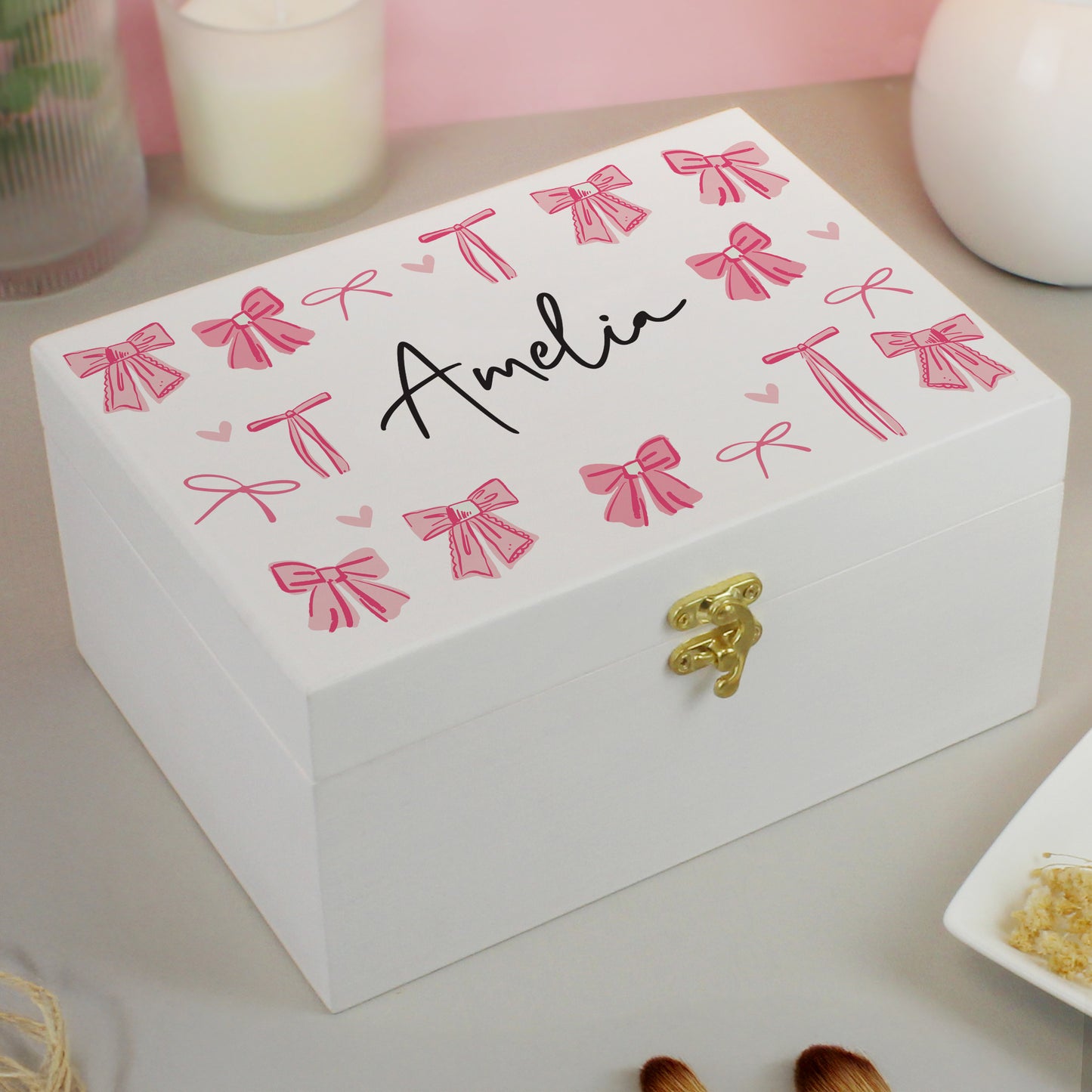 Personalised Bow Wooden Storage Box – Jewellery Keepsake Birthday Gift for Her - image 3