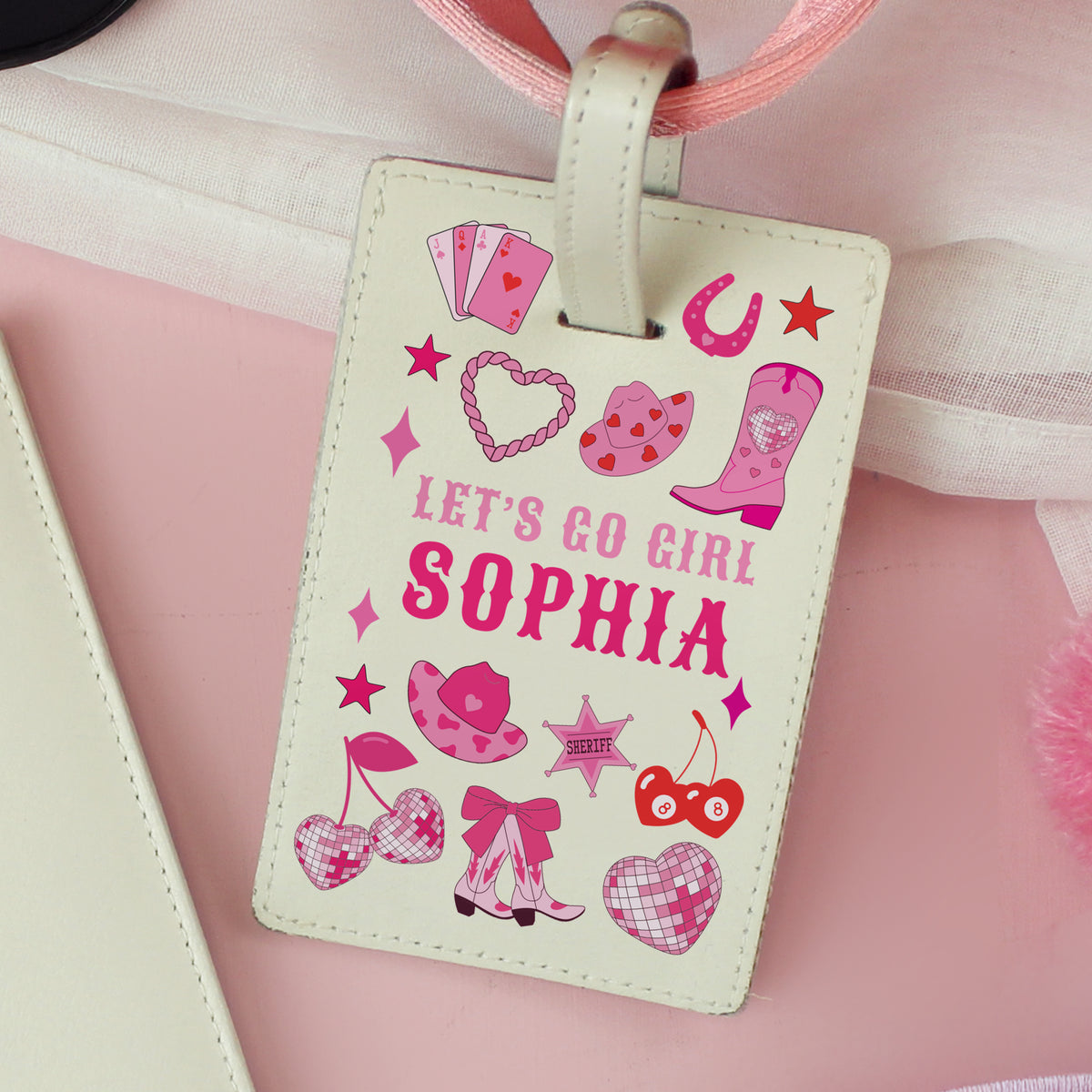 Two-line cowgirl passport holder with Western-inspired design