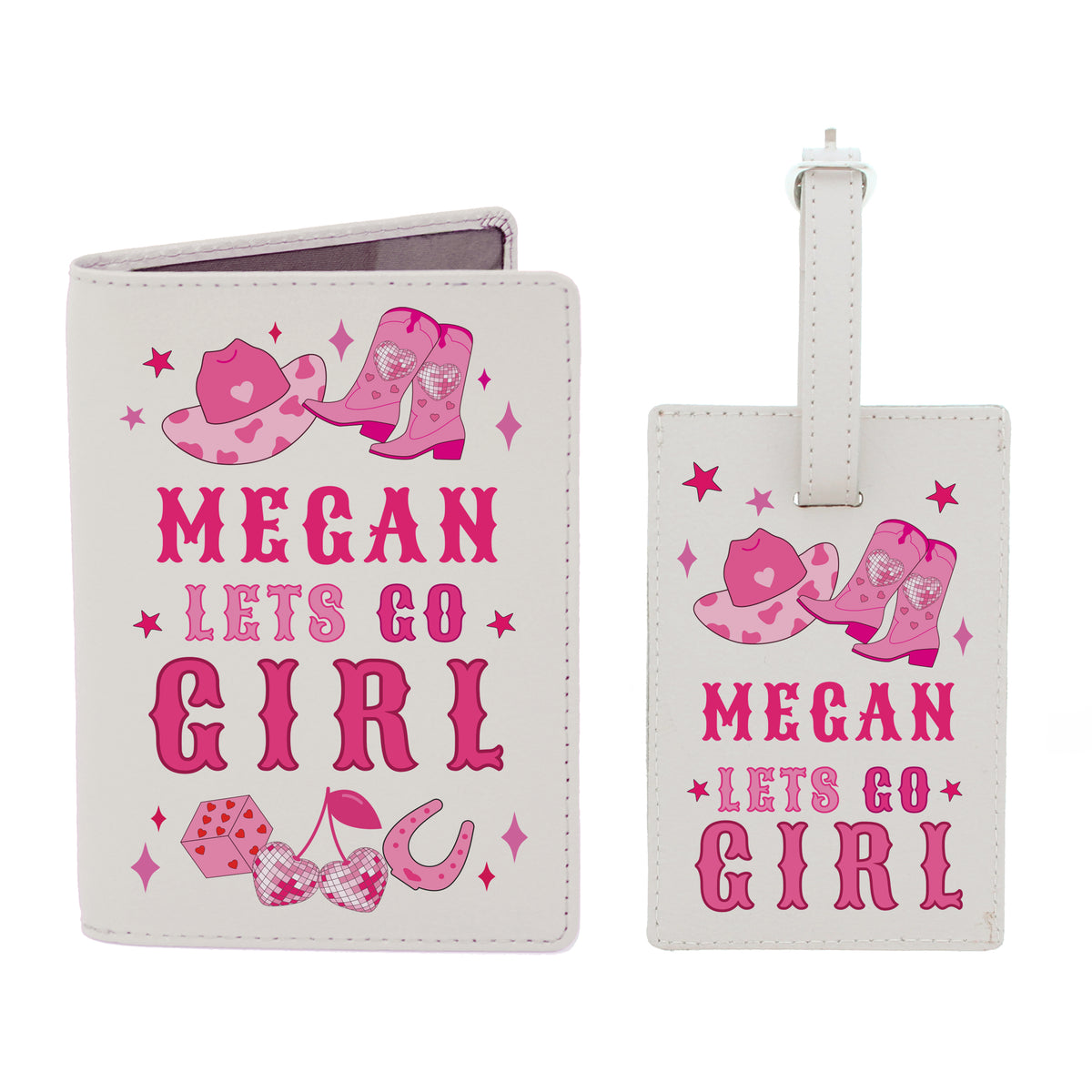 Matching cowgirl travel accessories shown together