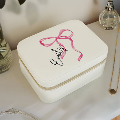 Personalised Bow Travel Jewellery Box – Birthday Valentine's Gift for Her