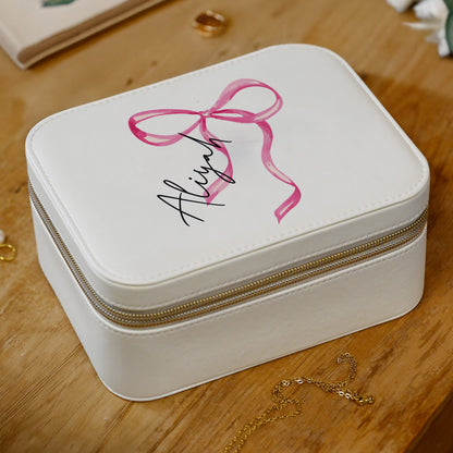 Personalised Bow Travel Jewellery Box – Birthday Valentine's Gift for Her - image 2