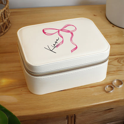 Personalised Bow Travel Jewellery Box – Birthday Valentine's Gift for Her - image 3