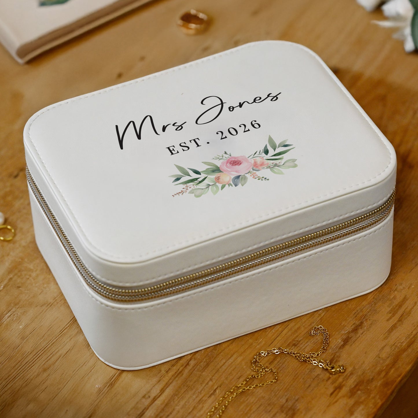 Personalised Wedding Travel Jewellery Box – Bridal Hen Party Gift for Her