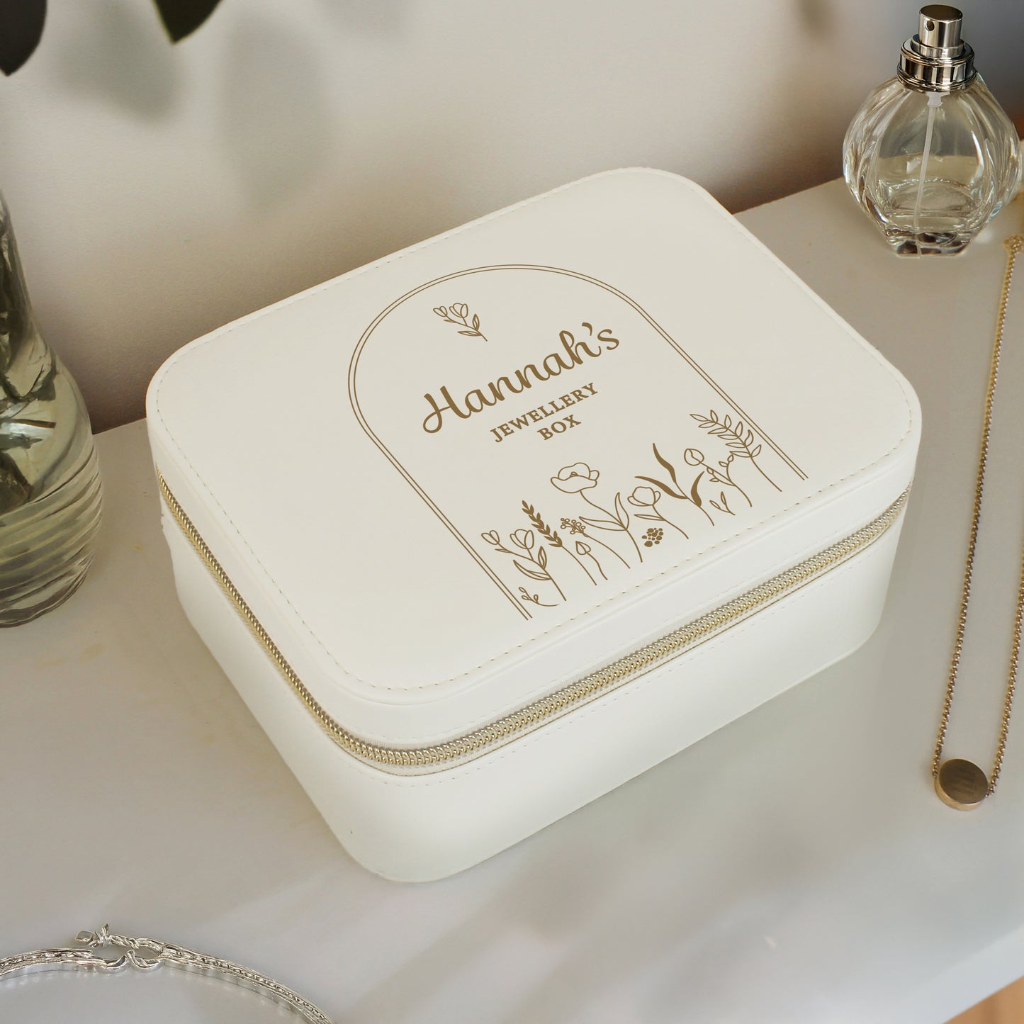Personalised Floral Arch Travel Jewellery Box – Gold Design Birthday Gift for Her - image 3