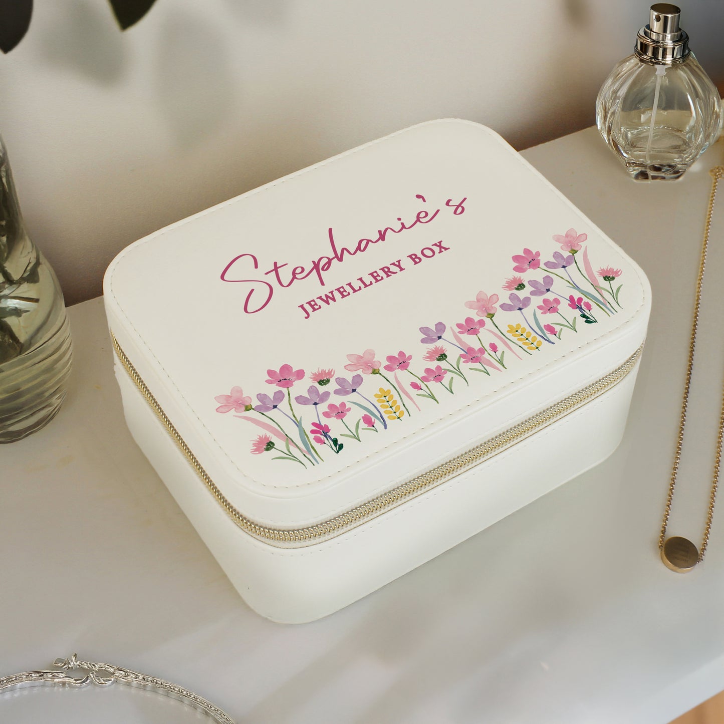 Personalised Floral Travel Jewellery Box – Birthday Gift for Her - image 2