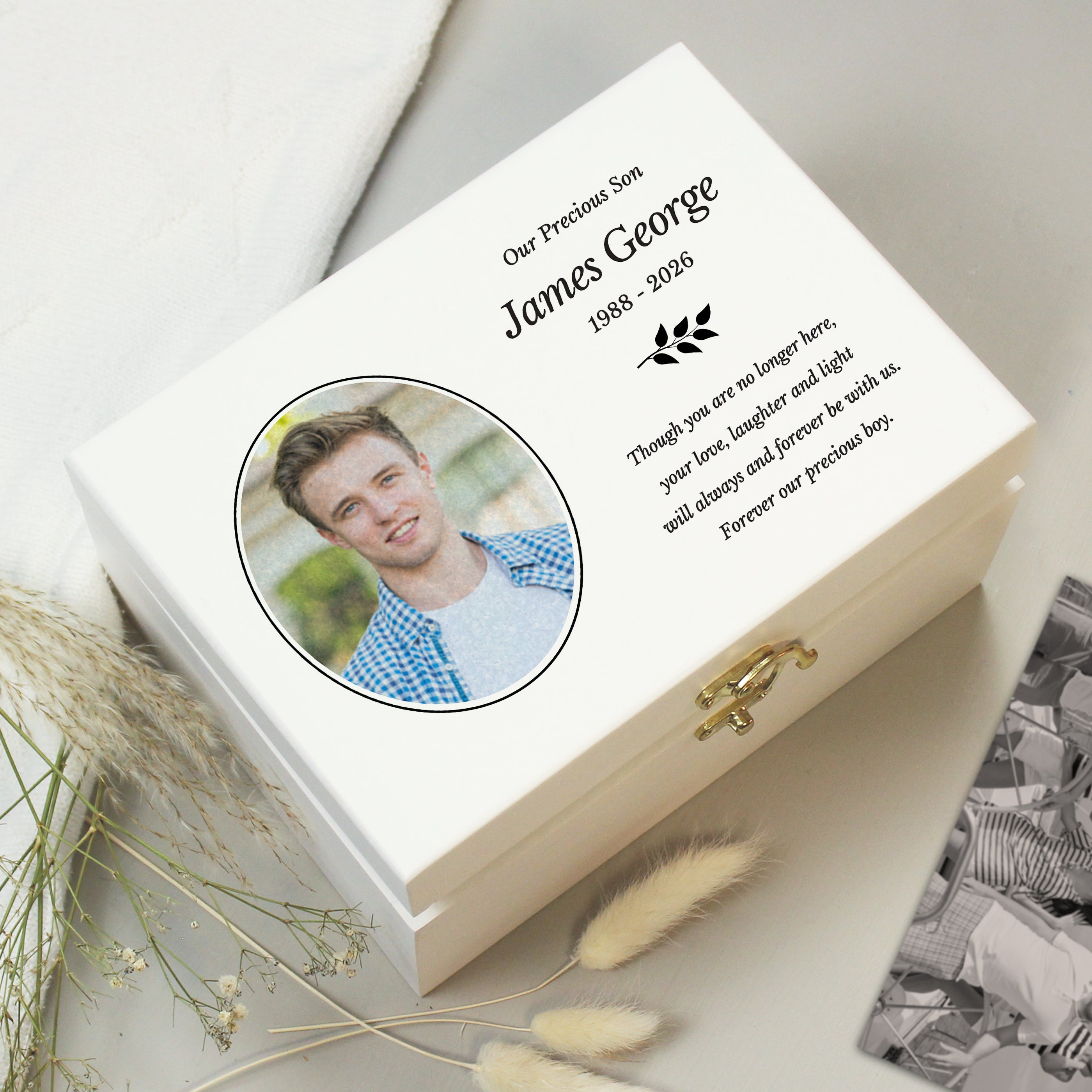 Personalised Photo Upload Memorial Keepsake Box – Bereavement Memorial Gift