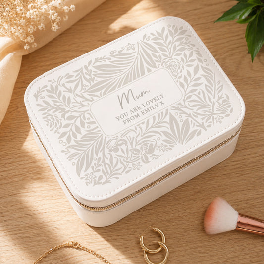 Personalised Cream Floral Leatherette Jewellery Box from Heartfelt Gifts