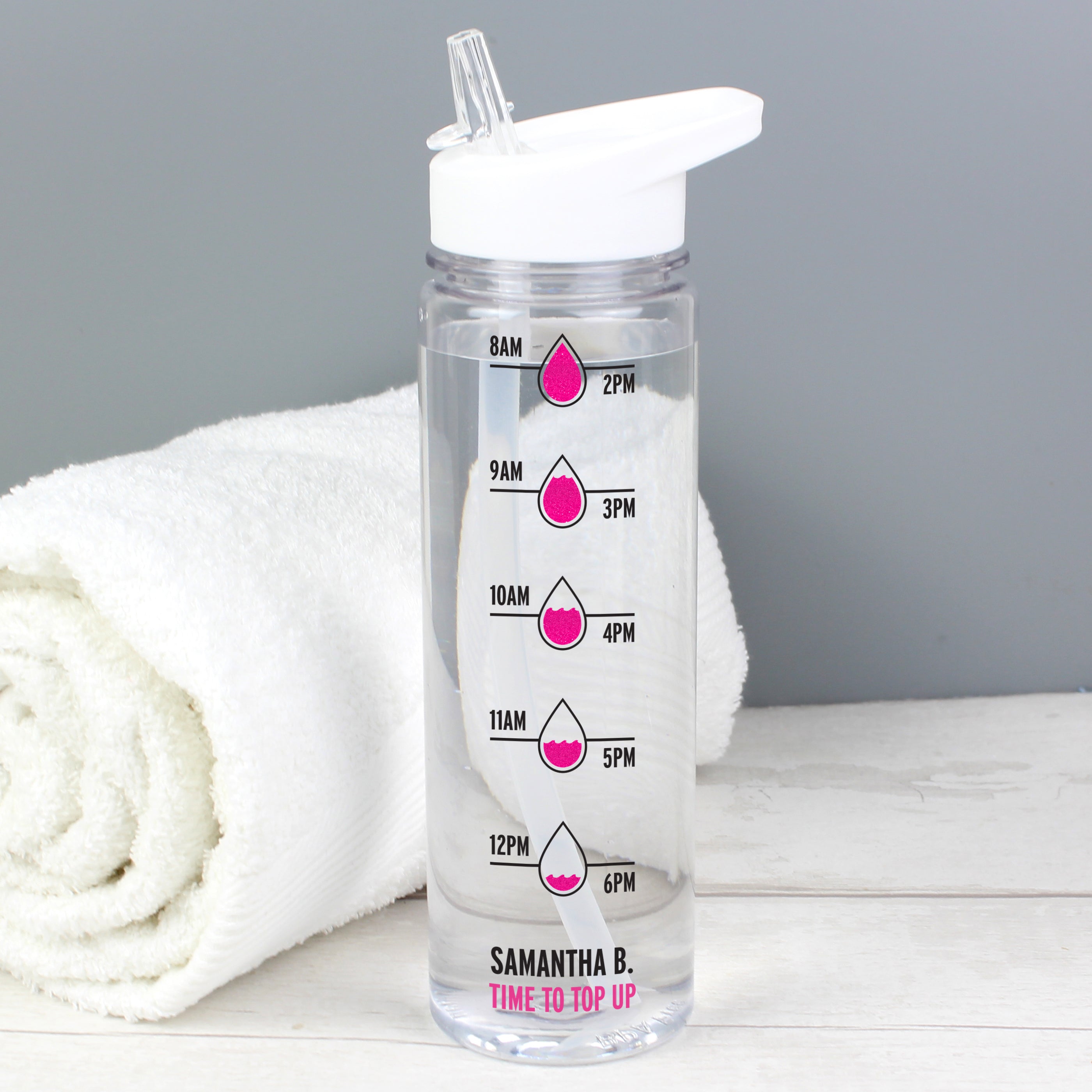 Personalised Pink Hydration Tracker Water Bottle from Heartfelt Gifts