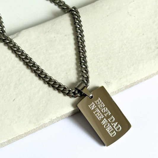 Men's stainless steel rectangle pendant necklace with a chunky chain
