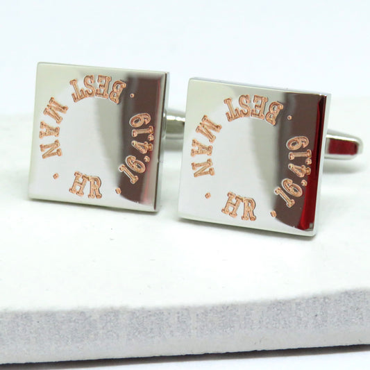 Personalised Border square cufflinks with example engraving