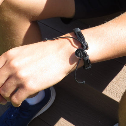 Personalised Men's Black Leather & Cord Bracelet