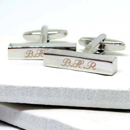 Personalised Vanessa bar cufflinks with example engraving